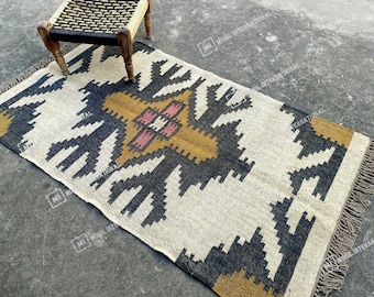 Tapis kilim en laine et jute multicolore, tapis kilim, tapis en laine et jute, tapis respectueux de l'environnement, tapis en jute, déco bohème, tapis taille personnalisée/tapis kilim navajo