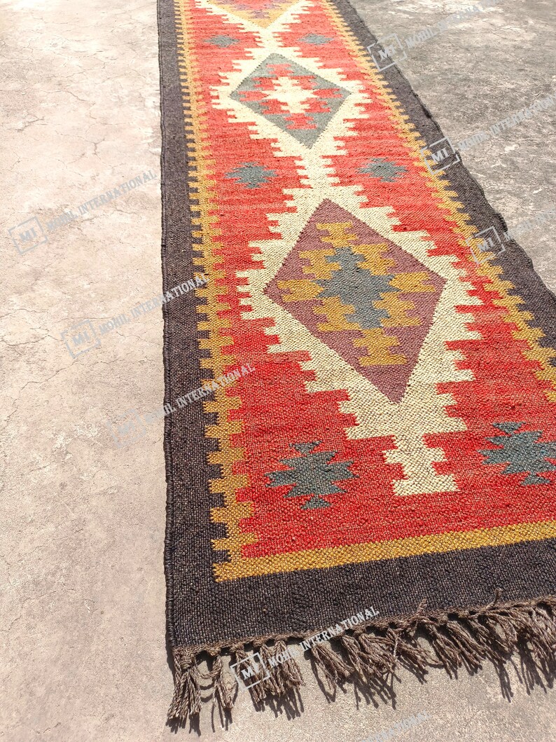 Handmade Kilim Runner Rug, Handwoven Wool Jute Rug, Bohemian Jute Rug, 10x12 Custom Jute Rug, Indian Jute Rug, Indoor Jute Rug, Turkish Rug