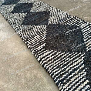 Handwoven Boho Decor Hemp Jute Rug, Gray and Black Stripes, Hemp Jute Rug For Entryway and Kitchen Decor Jute Runner Rug, Outdoor Rug