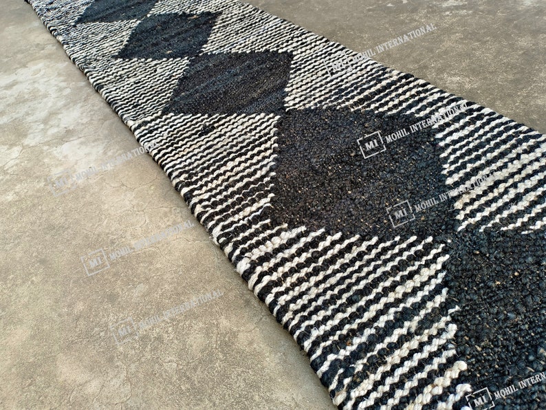 Handwoven Boho Decor Hemp Jute Rug, Gray and Black Stripes, Hemp Jute Rug For Entryway and Kitchen Decor Jute Runner Rug, Outdoor Rug