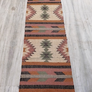 Custom Size Jute Rug, Indian Kilim Runner Rug, Reversible Runner Kilim, Hallway Runner, Washable Oushak Rug, Farmhouse Runner rug