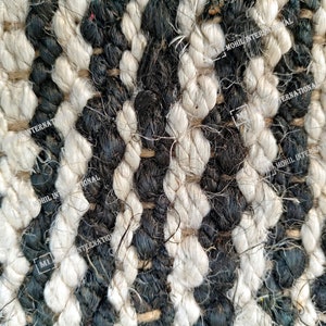 Handwoven Boho Decor Hemp Jute Rug, Gray and Black Stripes, Hemp Jute Rug For Entryway and Kitchen Decor Jute Runner Rug, Outdoor Rug