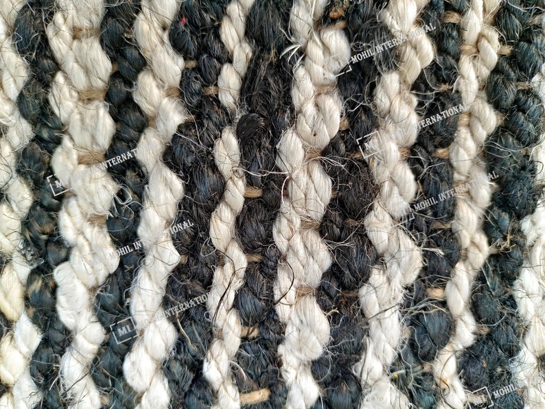 Handwoven Boho Decor Hemp Jute Rug, Gray and Black Stripes, Hemp Jute Rug For Entryway and Kitchen Decor Jute Runner Rug, Outdoor Rug