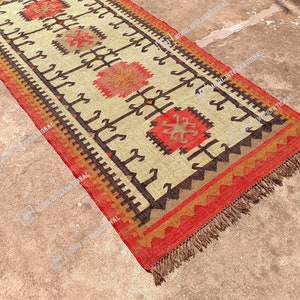 Handmade Kilim Jute Rug, Multicolor Wool Jute Runner Rug, Rectangle Shape Rug, Turkish Jute Rug, Bohemian Jute Rug, Geometric Wool Rug