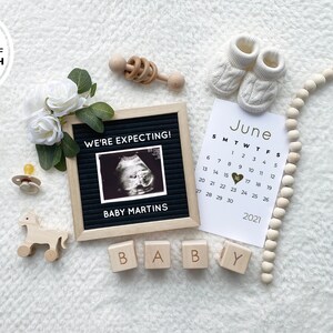 Editable Edit Yourself Neutral Calendar Pregnancy Announcement Social Media Post Baby Announcement, DIY Digital File Instant Download image 1