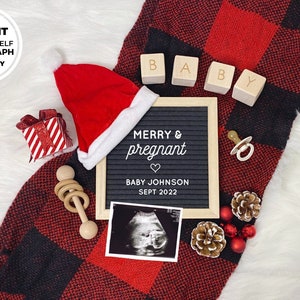 Editable - Edit Yourself - Buffalo Plaid Christmas Pregnancy Announcement - Social Media Post Baby Announcement, Digital File Download