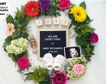 Editable - Edit Yourself Floral Letterboard Pregnancy Announcement - Social Media Post Baby Announcement, DIY Digital File Instant Download