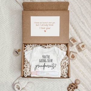 Pregnancy Announcement Box: "You're going to be Grandparents" - Tell Your Family You're Pregnant - Pregnancy Reveal Baby Bodysuit Gift Box