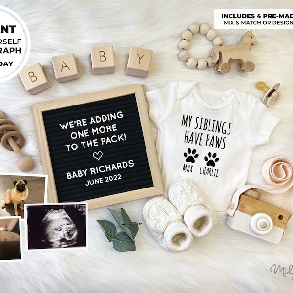 Editable - Edit Yourself Pet Dog Cat Letterboard Pregnancy Announcement Social Media Post Baby Announcement Digital File Instant Download