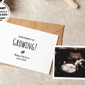 Editable - Edítelo usted mismo - ¡Nuestra familia está creciendo! - ¡Dile a tu familia que estás embarazada! Tarjeta de anuncio de embarazo Digital DIY Descarga instantánea SC