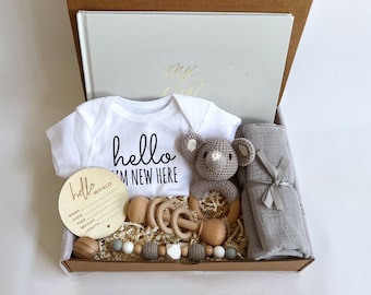 Coffret nouveau-né - Cadeau de grossesse - Cadeau de baby shower - Cadeau de naissance - Ensemble d'articles neutres pour les nouvelles mamans, etc.