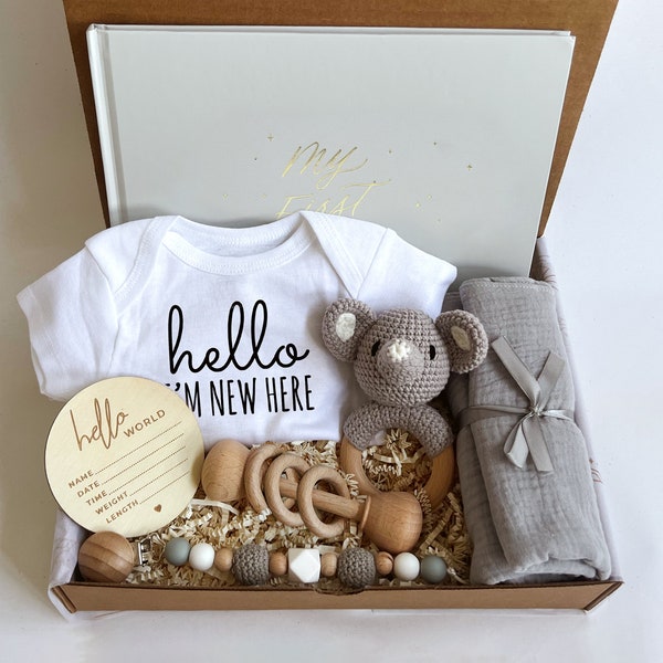 Coffret nouveau-né - Cadeau de grossesse - Cadeau de baby shower - Cadeau de naissance - Ensemble d'articles neutres pour les nouvelles mamans, etc.