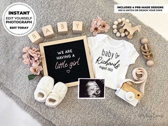 Editable Edit Yourself It s a Little Girl Pregnancy Announcement
