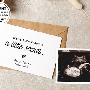 Modifiable - Modifiez vous-même - Nous gardons un petit secret - Dites à votre famille que vous êtes enceinte ! Carte d'annonce de grossesse Téléchargement numérique SC