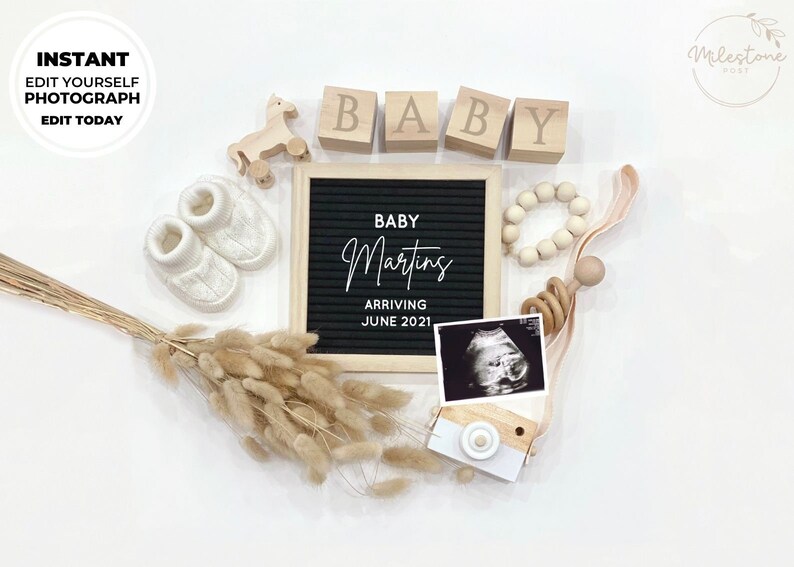 Editable Edit Yourself Neutral Letterboard Pregnancy Announcement Social Media Post Baby Announcement, DIY Digital File Instant Download image 1