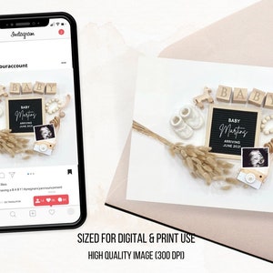 Bewerkbaar Bewerk jezelf Neutraal Letterbord Zwangerschapsaankondiging Social Media Post Babyaankondiging, DIY Digitaal Bestand Direct downloaden afbeelding 5