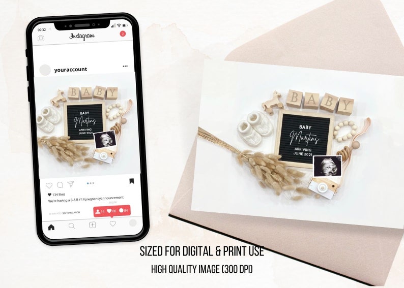 Bewerkbaar Bewerk jezelf Neutraal Letterbord Zwangerschapsaankondiging Social Media Post Babyaankondiging, DIY Digitaal Bestand Direct downloaden afbeelding 5