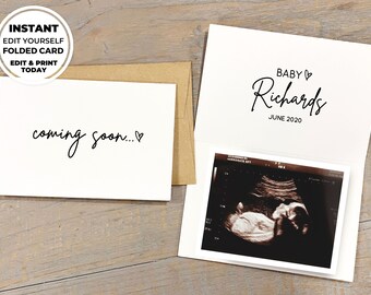 Editable - Edit Yourself- Baby Coming Soon On The Way Tell Family & Friends You're Pregnant! Pregnancy Announcement Card Digital Download FC