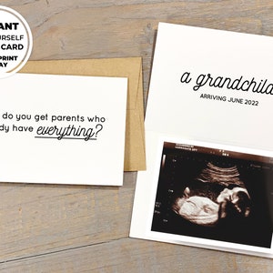Modifiable - Modifiez-vous - Qu'est-ce que vous obtenez Parents ? Un petit-fils ! - Dites que vous êtes enceinte ! Carte d'annonce de grossesse Téléchargement numérique FC