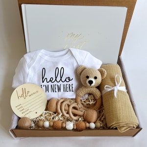 Coffret nouveau-né - Cadeau de grossesse - Cadeau de baby shower - Cadeau de naissance - Ensemble d'articles neutres pour les nouvelles mamans, etc.