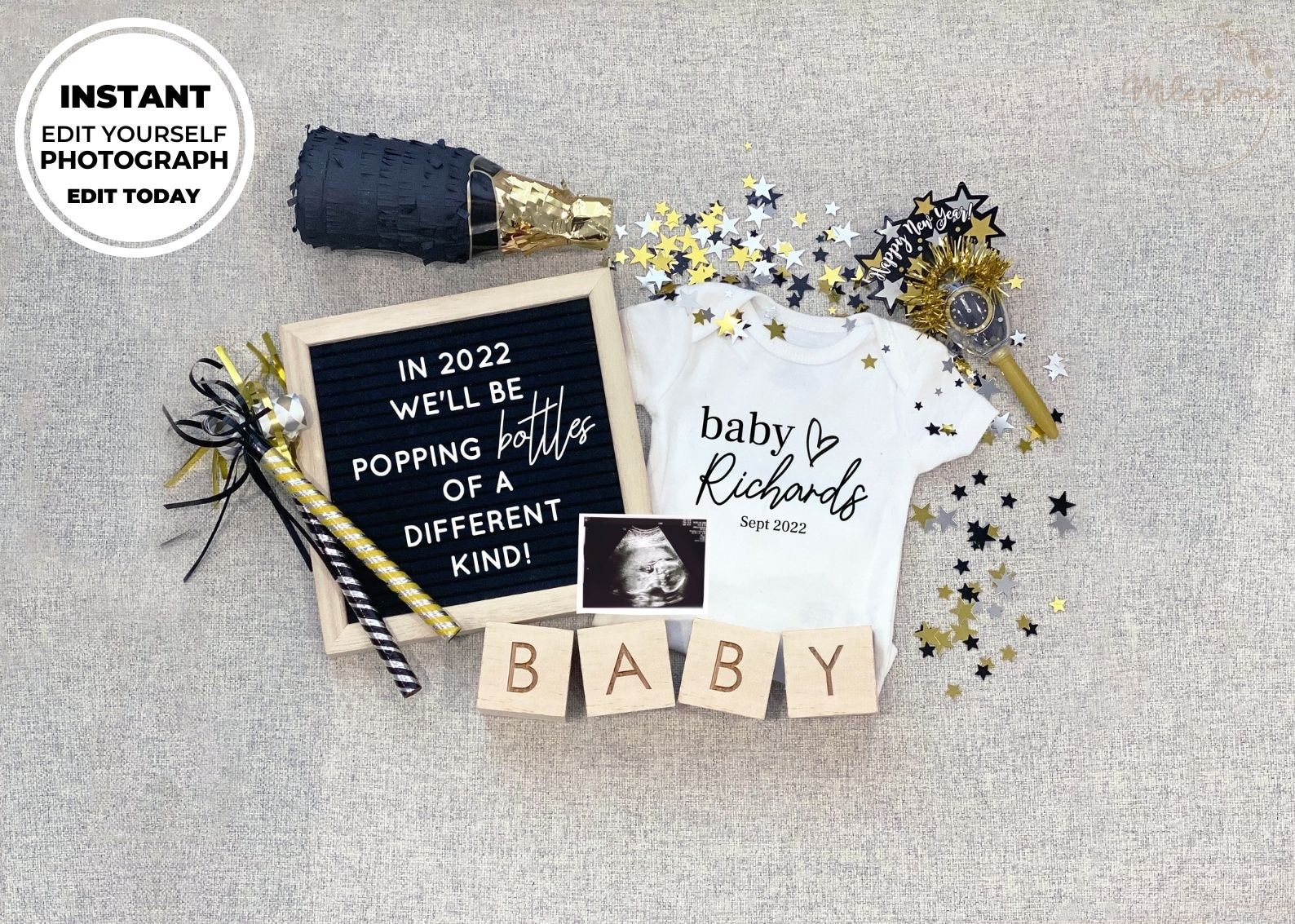 Editable Edit Yourself New Years Pregnancy Announcement Etsy