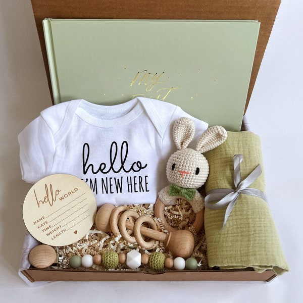 Coffret nouveau-né - Cadeau de grossesse - Cadeau de baby shower - Cadeau de naissance - Ensemble d'articles neutres pour les nouvelles mamans, etc.