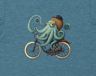 Unisex t-shirt with octopus on a bike