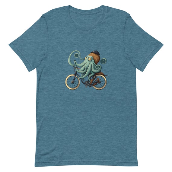 Unisex t-shirt with octopus on a bike