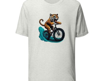 Unisex t-shirt Tiger on a Bike – Fierce Cycling Tee for Animal Lovers