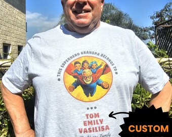 Superhero custom Grandpa T-Shirt | Personalized Grandpa Tee, Grandad gift