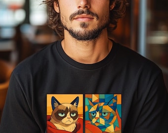 Grumpy Cat Meme T-Shirt - Iconic Angry Cat Graphic Tee - Pixel, Cubism & Neon Styles - Funny Unisex Gift for Cat Lovers