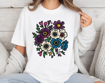 Cottagecore Floral T-Shirt: Retro Folk Art Bouquet Graphic Tee