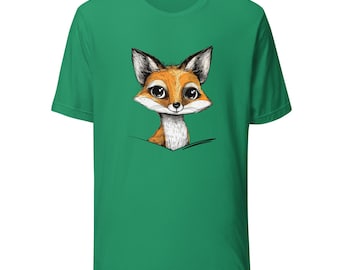 Unisex t-shirt Fox Tee,  Animal Lovers Gift with Cute Cartoon Fox