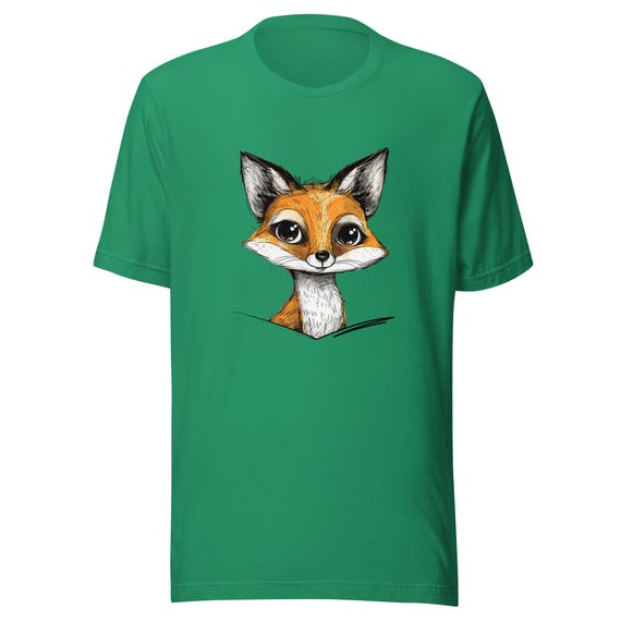 Unisex t-shirt Fox Tee,  Animal Lovers Gift with Cute Cartoon Fox