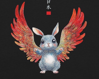 Fantasy Winged Bunny T-Shirt | Phoenix Rabbit Art Tee | Mystical Animal Design | Cute Mythical Creature Shirt | Whimsical Fire Wings Bunny