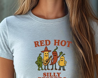Hot peppers shirt, Red hot silly pepper t-shirt, silly shirt, chili peppers tee, Funny Red Hot Band Tee | Spicy Music Shirt