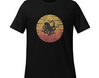 Unisex t-shirt Octopus Silhouette Sunset Colors - Marine Life Graphic Tee, Ocean Lover Shirt