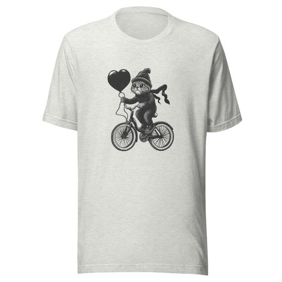 Unisex t-shirt Cat on a Bike – Cute Cycling Tee for Cat Lovers, Valentine's Day shirt