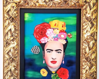 Frida, oil on canvas, original, portrait, decor art, interior decor, living room, handmade
