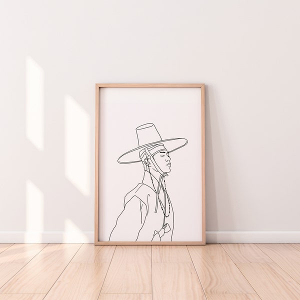 Line Art Print | Wall Art Print | Korea Art Print | Korean culture | One Line Print | Korea Boy Poster | Digital Print | Hanbok Print