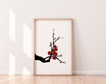 korea Art Print | Wall Art Print | Korean culture | korea Flower Print | Digital Print | Botanical Print | Flower Print | Red Print