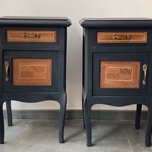 2 vintage bedside tables shabby black