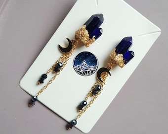 Earrings made of jewelry resin with steel fittings, Czech crystal and hematite stars Hypoallergenic steel clasp. Starfall earrings.