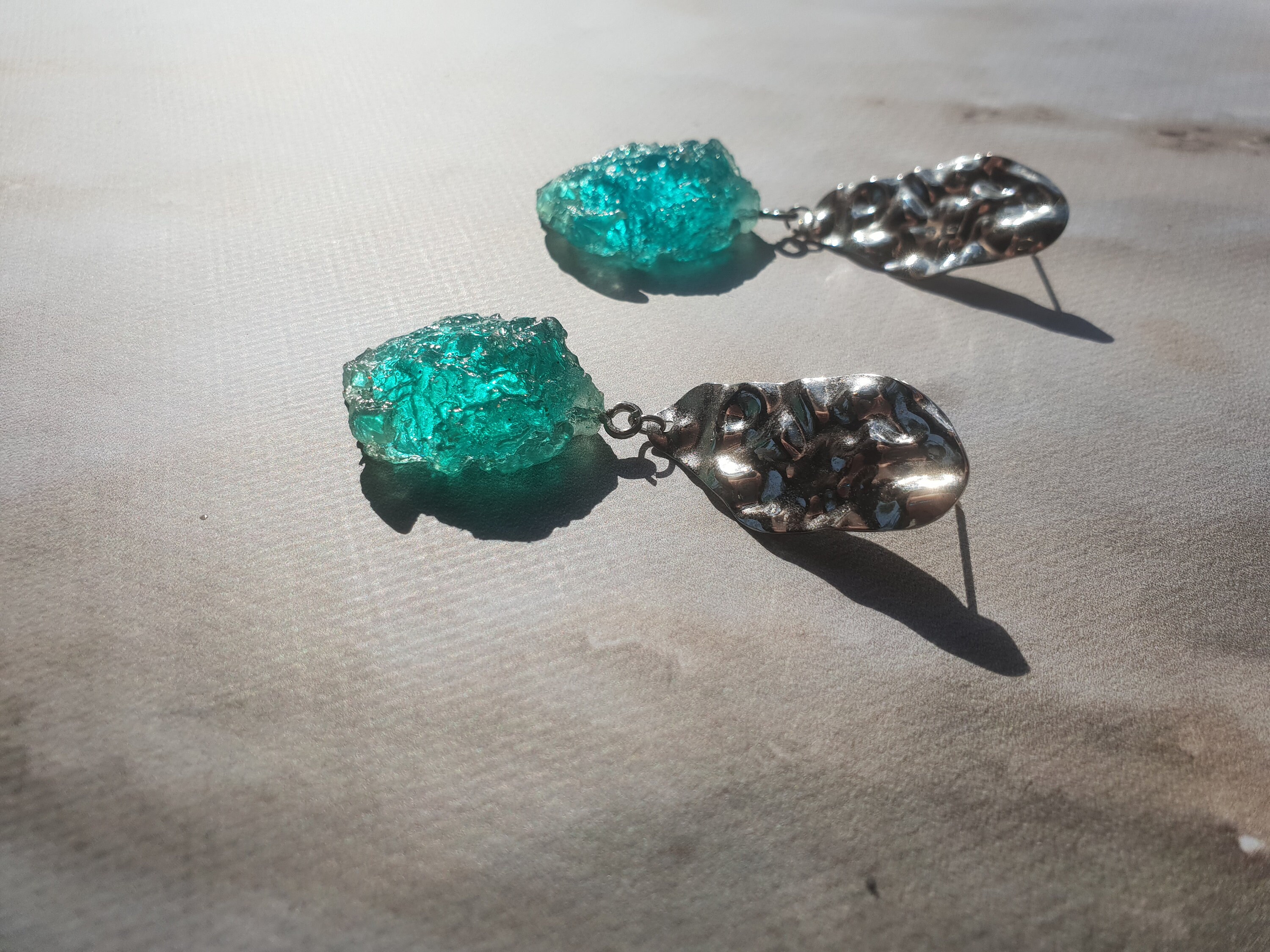 Resin turquoise handmade earrings Evening earrings for women Etsy