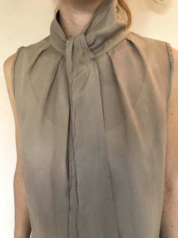 Women's silk blouse, sleeveless, beige blouse wit… - image 2