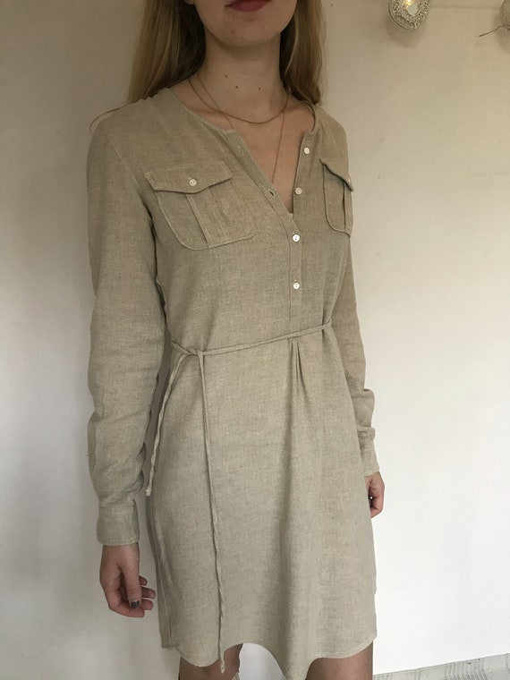 Women's crepe dress, vintage dress wool crepe, bei