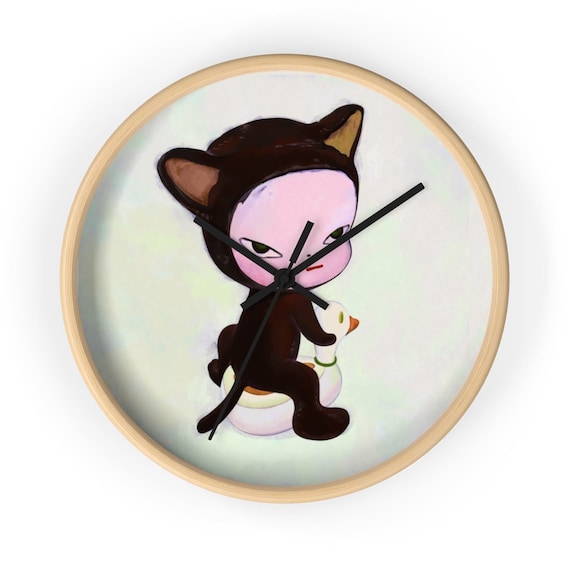 Nara Yoshitomo’s “Harmless Kitty” (1994) cat and human merge to create a creature Wall clock