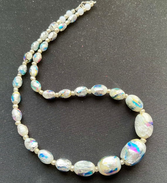 Opalescent Glass Necklace\Vintage Bohemian Foiled… - image 6