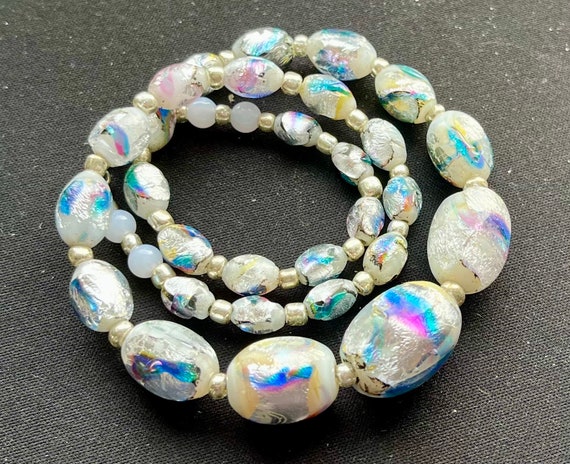 Opalescent Glass Necklace\Vintage Bohemian Foiled… - image 7