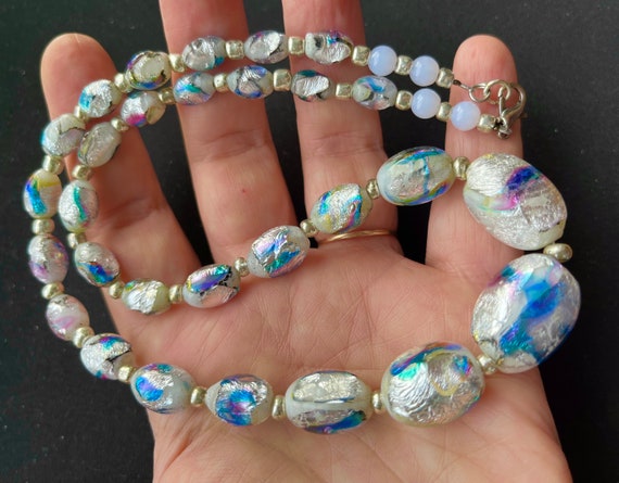 Opalescent Glass Necklace\Vintage Bohemian Foiled… - image 8